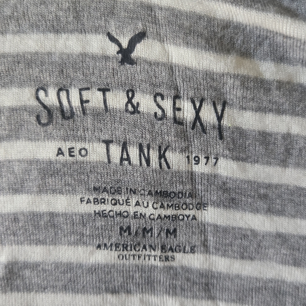 American Eagle- Soft & Sexy- Striped Gray and White Tank Top- Size Medium - Picture 6 of 9